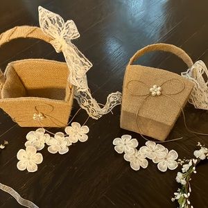 Flower Girl Baskets Burlap lace and pearls